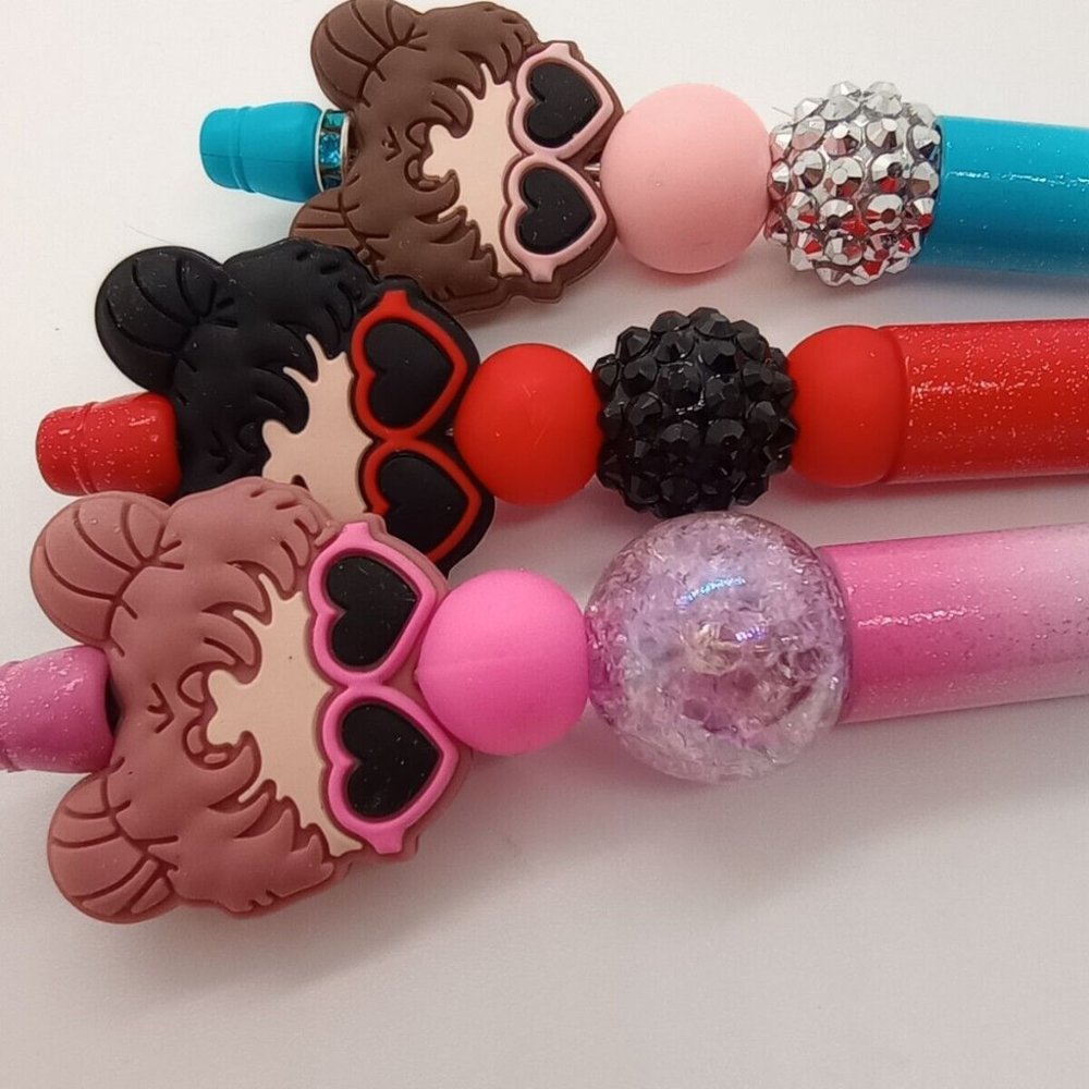 Cool Kids Besties Beaded Pen Trio Silicone Beads Multicolor Three Piece Set